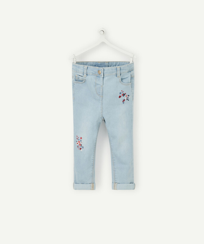 Total denim look radius - SLIM PALE BLUE JEANS WITH COLOURED EMBROIDERY
