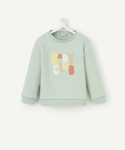 Baby-boy radius - GREEN SWEATSHIRT WITH A BOUCLE MESSAGE IN RECYCLED FIBRES