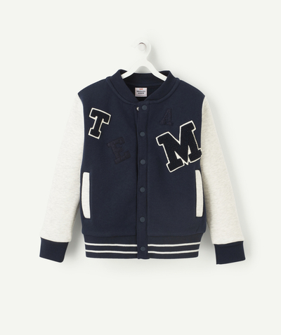 90' trends radius - BOYS' VARSITY-STYLE BLUE AND GREY JACKET IN RECYCLED FIBRES