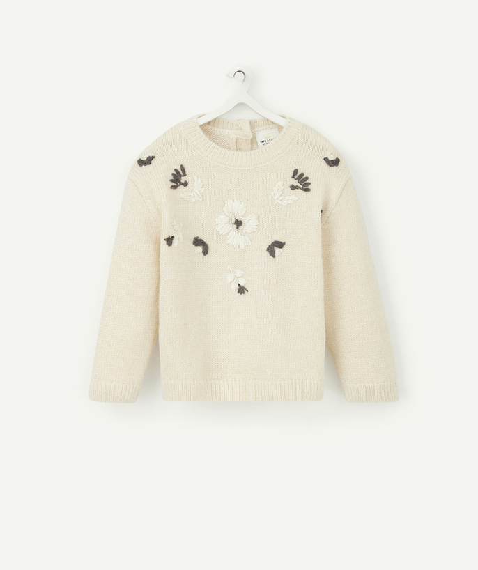 Private sales radius - BABY GIRLS' SPARKLING CREAM KNITTED JUMPER WITH EMBROIDERED FLOWERS