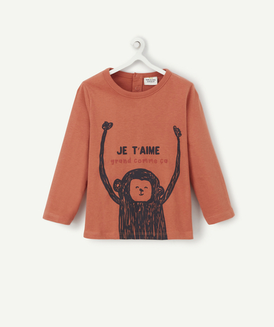 Original Days radius - BABY BOYS' T-SHIRT IN RUST-COLOURED RECYCLED COTTON WITH A MESSAGE