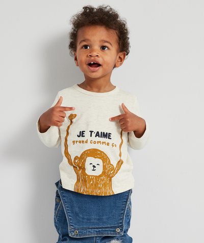 Baby-boy radius - BABY BOYS' T-SHIRT IN RECYCLED FIBERS WITH A MESSAGE AND A MONKEY