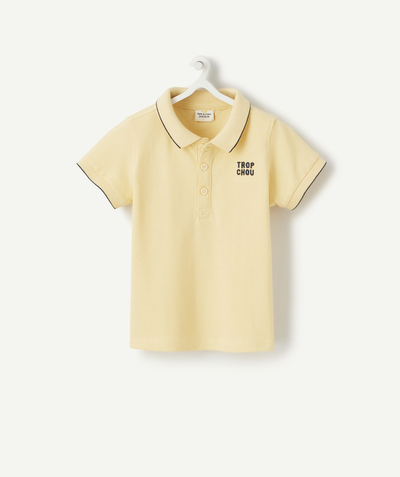 Shirt - polo Tao Categories - BABY BOYS' POLO SHIRT IN YELLOW COTTON WITH AN EMBROIDERED MESSAGE