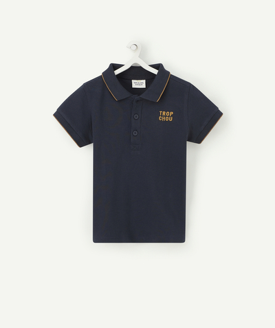 Shirt - polo Tao Categories - BABY BOYS' SHORT-SLEEVED POLO SHIRT IN NAVY BLUE COTTON