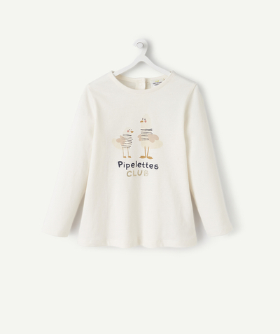 T-shirt radius - BABY GIRLS' WHITE T-SHIRT IN RECYCLED FIBERS WITH A MESSAGE AND AN ANIMAL