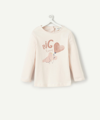 Baby-girl radius - BABY GIRLS' T-SHIRT IN PINK RECYCLED FIBERS WITH A BIRD AND MESSAGE