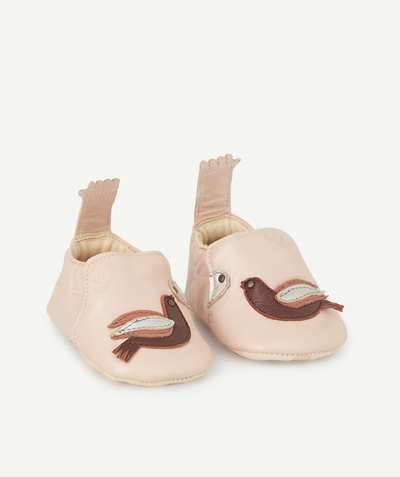 Nursery Tao Categories - PINK LEATHER SLIPPERS WITH BIRDS