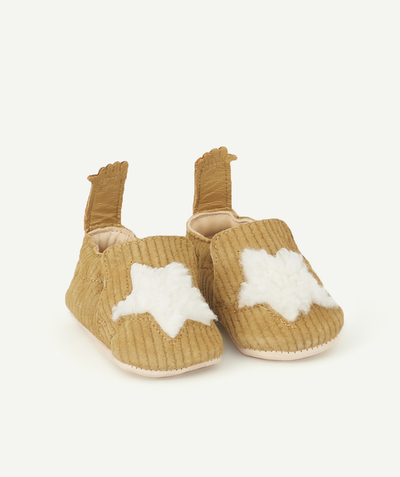 Nursery Tao Categories - CAMEL LEATHER RIBBED SLIPPERS WITH STARS