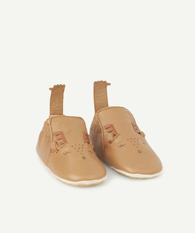 Shoes, booties radius - CAMEL LEATHER SLIPPERS WITH DOES