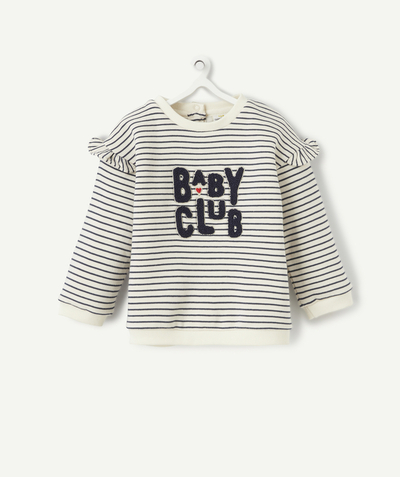 Our summer prints radius - BABY GIRLS' SWEATSHIRT IN RECYCLED FIBRES WITH BLUE AND WHITE STRIPES