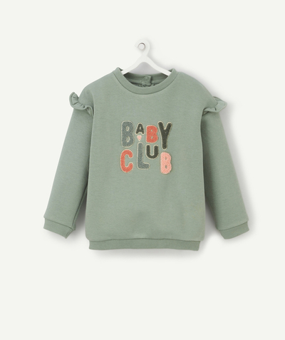Basics radius - BABY GIRLS' GREEN SWEATSHIRT IN RECYCLED FIBRES WITH A MESSAGE