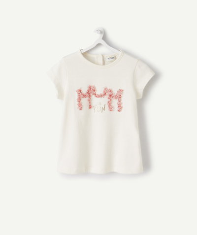 Fête des parents Tao Categories - BABY GIRLS' CREAM T-SHIRT IN RECYCLED FIBERS WITH A MUM MESSAGE