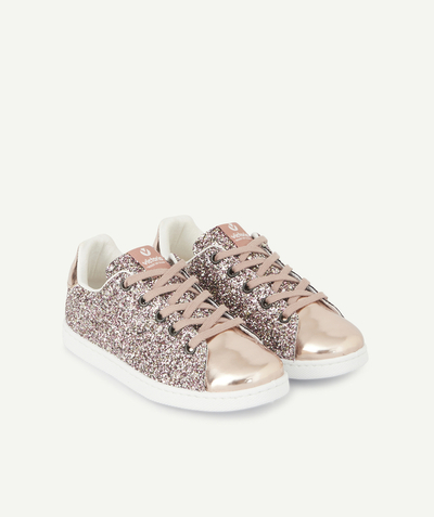 VICTORIA ® radius - GIRL'S PINK AND ROSE GOLD GLITTER TRAINER IN LEATHER