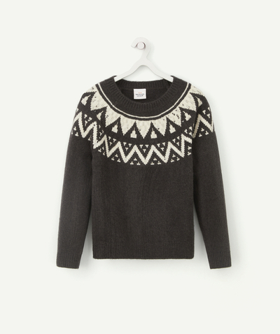 Swetry - Swetry rozpinane Rayon - CIEMNOSZARY SWETER Z DZIANINY ŻAKARDOWEJ Z WŁÓKIEN Z RECYKLINGU