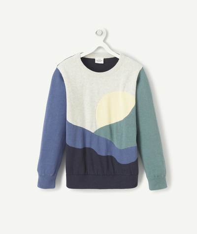90' trends radius - BOYS' COTTON JUMPER WITH COLOURED INSERTS