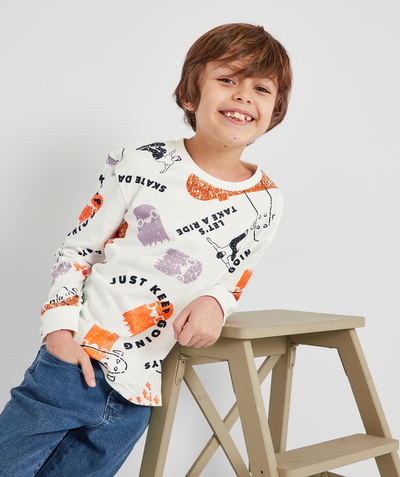 Mini or maxi: the trend is towards prints radius - BOYS' LONG SLEEVE T-SHIRT IN RECYCLED COTTON WITH A SKATEBOARD PRINT