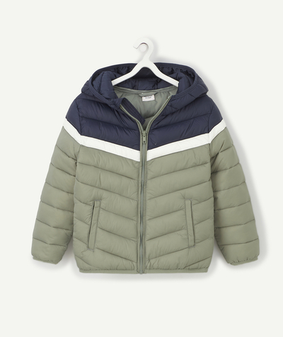 Coat - Padded jacket - Jacket Tao Categories - DOUDOUNE À CAPUCHE COLORBLOCK MARINE ET KAKI EN REMBOURRAGE RECYCLÉ