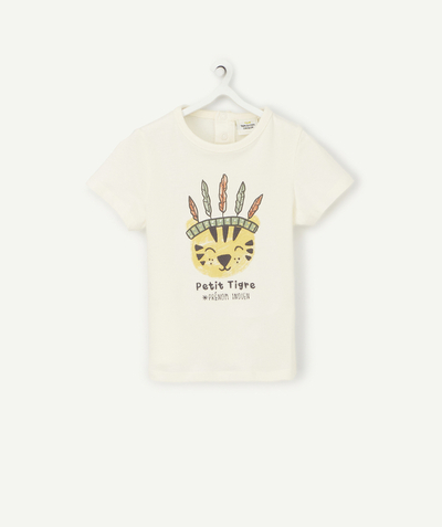 ECODESIGN radius - BABY BOYS' T-SHIRT IN CREAM RECYCLED COTTON WITH AN INDIAN TIGER