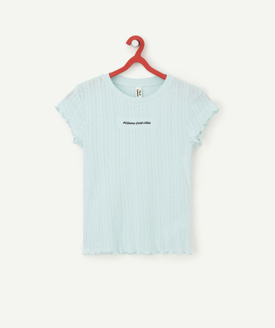 Tee-shirt radius - GIRLS' OPENWORK T-SHIRT IN BLUE ORGANIC COTTON