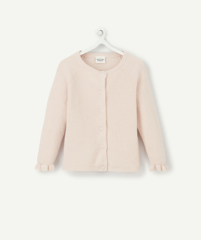 Pullover - Sweatshirt Tao Categories - GIRLS' PALE PINK COTTON CARDIGAN