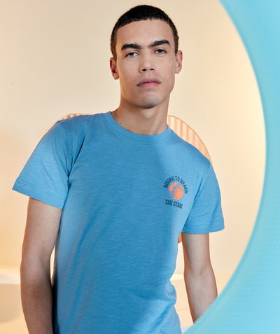 New collection Sub radius in - BOYS' BLUE RECYCLED FIBERS T-SHIRT WITH ORANGE FLOCKING