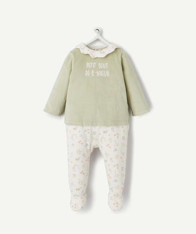 Baby-girl radius - GREEN AND FLOWER PATTERNED ORGANIC SLEEP SUIT WITH A COLLAR