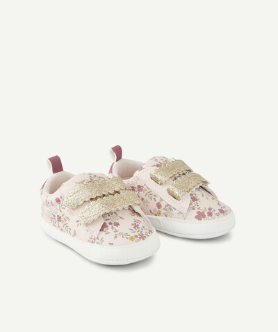 Shoes, booties radius - PINK FLOWER-PATTERNED TRAINER-STYLE SLIPPERS