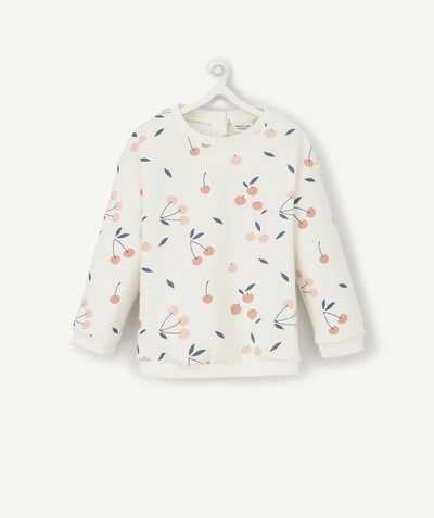 Pullover - Sweatshirt Tao Categories - SWEAT BÉBÉ FILLE EN COTON RECYCLÉ BLANC IMPRIMÉ CERISE