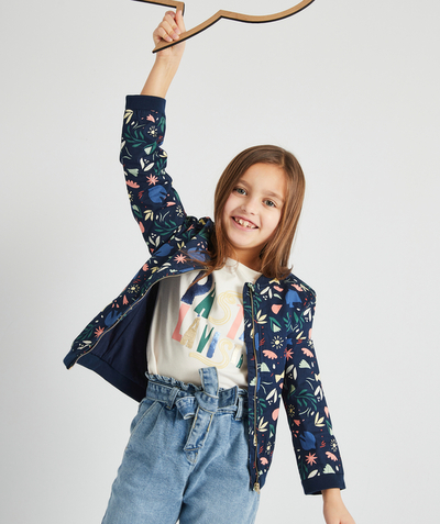 90' trends radius - GIRLS' NAVY BOMBER JACKET WITH COLOURFUL PATTERNS