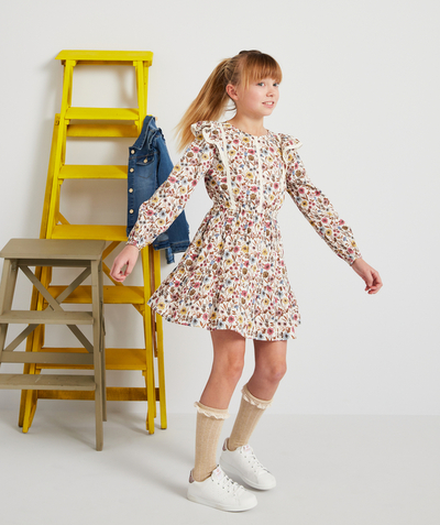 90' trends radius - GIRLS' DRESS IN COTTON WITH A FLORAL PRINT AND RUFFLES
