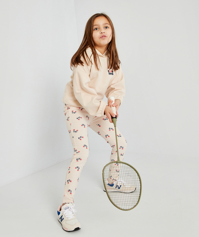 Outlet radius - GIRLS' BEIGE LEGGINGS WITH RIBBING AND A FLORAL PRINT