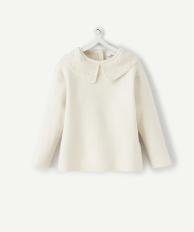 Pullover - Sweatshirt Tao Categories - BABY GIRLS' CREAM KNITTED JUMPER WITH A PETER PAN COLLAR