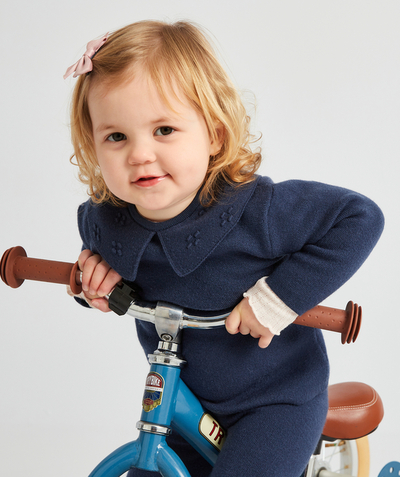 Pullover - Sweatshirt radius - BABY GIRLS' NAVY BLUE KNITTED JUMPER WITH A PETER PAN COLLAR