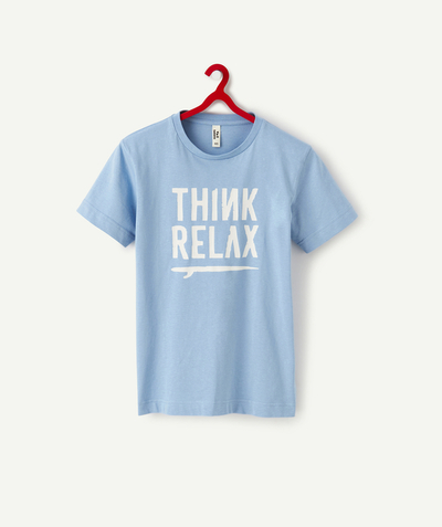 Campus spirit  radius - BOYS' BLUE RECYCLED COTTON T-SHIRT WITH A MESSAGE