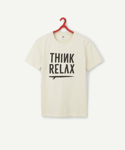 Boy radius - BOYS' BEIGE T-SHIRT IN RECYCLED FIBERS WITH A MESSAGE