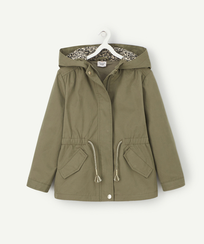 Coat - Padded jacket - Jacket Tao Categories - PARKA KAKI FILLE À CAPUCHE ET AJUSTABLE À LA TAILLE
