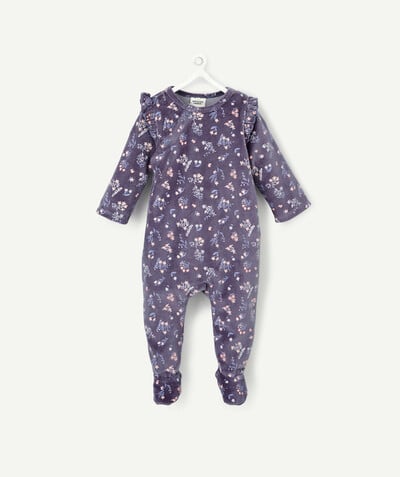 Sleepsuit - Pyjamas radius - BLUE FLOWER-PATTERNED SLEEP SUIT IN ORGANIC COTTON