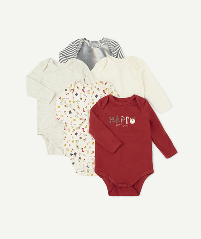 Bodysuit family - PACK OF FIVE CHRISTMAS DESIGN BODIES IN ORGANIC COTTON