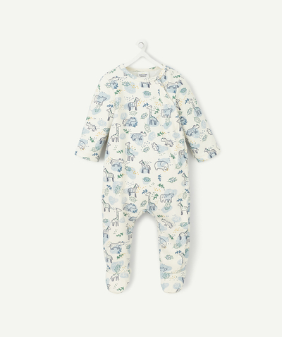 Sleepsuit - Pyjamas radius - WHITE ORGANIC COTTON SLEEP SUIT WITH AN ANIMAL DESIGN