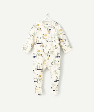 Sleepsuit - Pyjama radius - WHITE ORGANIC COTTON SLEEP SUIT WITH AN ANIMAL PRINT