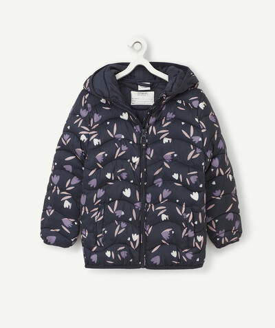 Girl radius - NAVY FLOWER-PATTERNED PADDED JACKET IN RECYCLED PADDING