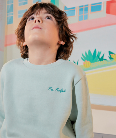 Comfy outfits radius - BOYS' MINT BLUE SWEATSHIRT WITH AN EMBROIDERED MESSAGE