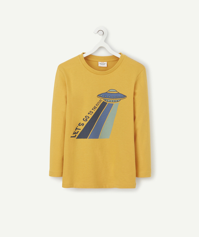 90' trends radius - BOYS' YELLOW ORGANIC COTTON T-SHIRT WITH A FLYING SAUCER
