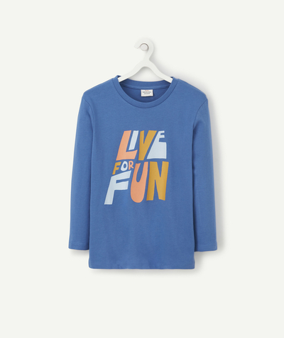Original Days radius - BOYS' T-SHIRT IN BLUE ORGANIC COTTON WITH A FLOCKED LOVE FOR FUN MESSAGE