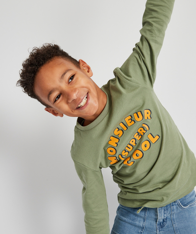 ECODESIGN radius - BOYS' T-SHIRT IN GREEN ORGANIC COTTON WITH A MESSAGE