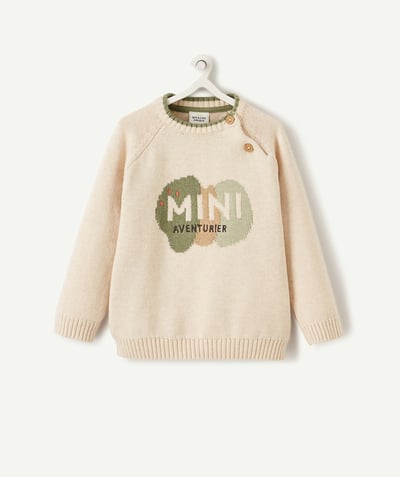 Baby-boy radius - CREAM AND GREEN KNITTED JUMPER WITH A FUN DESIGN