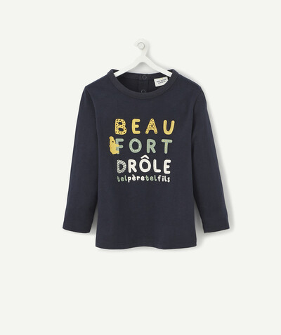 Baby-boy radius - NAVY BLUE T-SHIRT IN ORGANIC COTTON WITH A MESSAGE