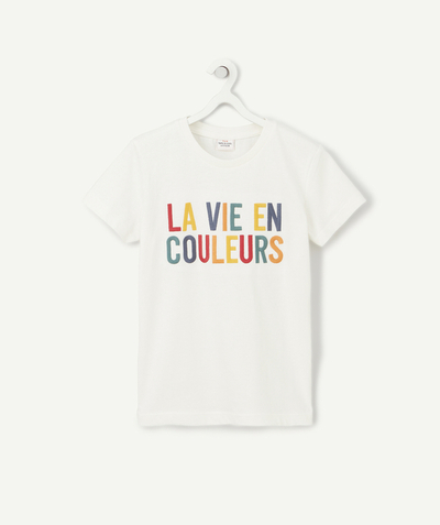 T-shirt, chemise, blouse Nouvelle Arbo - T-SHIRT GARÇON EN COTON BIOLOGIQUE BLANC AVEC MESSAGE COLORÉ