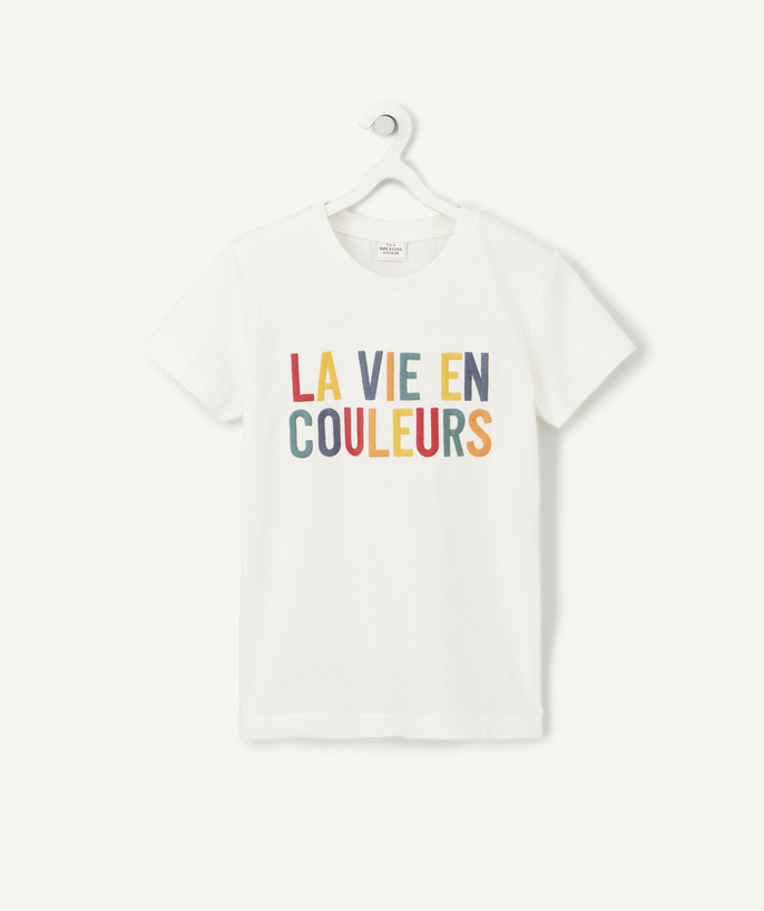 ECODESIGN radius - BOYS' T-SHIRT IN WHITE ORGANIC COTTON WITH A COLOURED MESSAGE