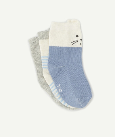 Baby-boy radius - ONE PACK OF THREE PAIRS OF BEAR DESIGN SOCKS IN SHADES OF BLUE